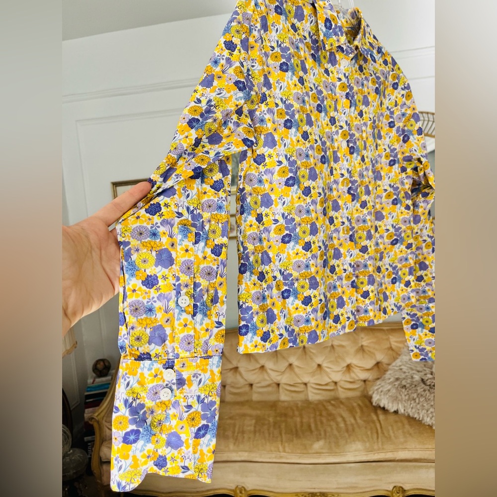 J. Crew Cotton Floral Yellow and Purple Button Down Shirt Size 00 - Picture 4 of 8